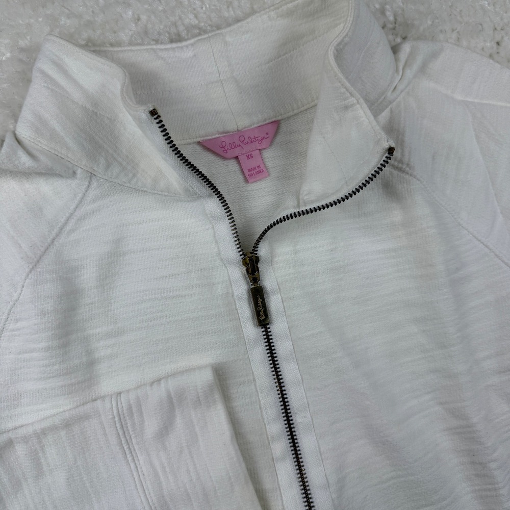 Lilly Pulitzer‎ White Cotton Slub Quarter Zip Pullover Palm Tree Logo 33253 XS